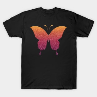 Red Orange Ombre Faux Glitter Butterfly T-Shirt